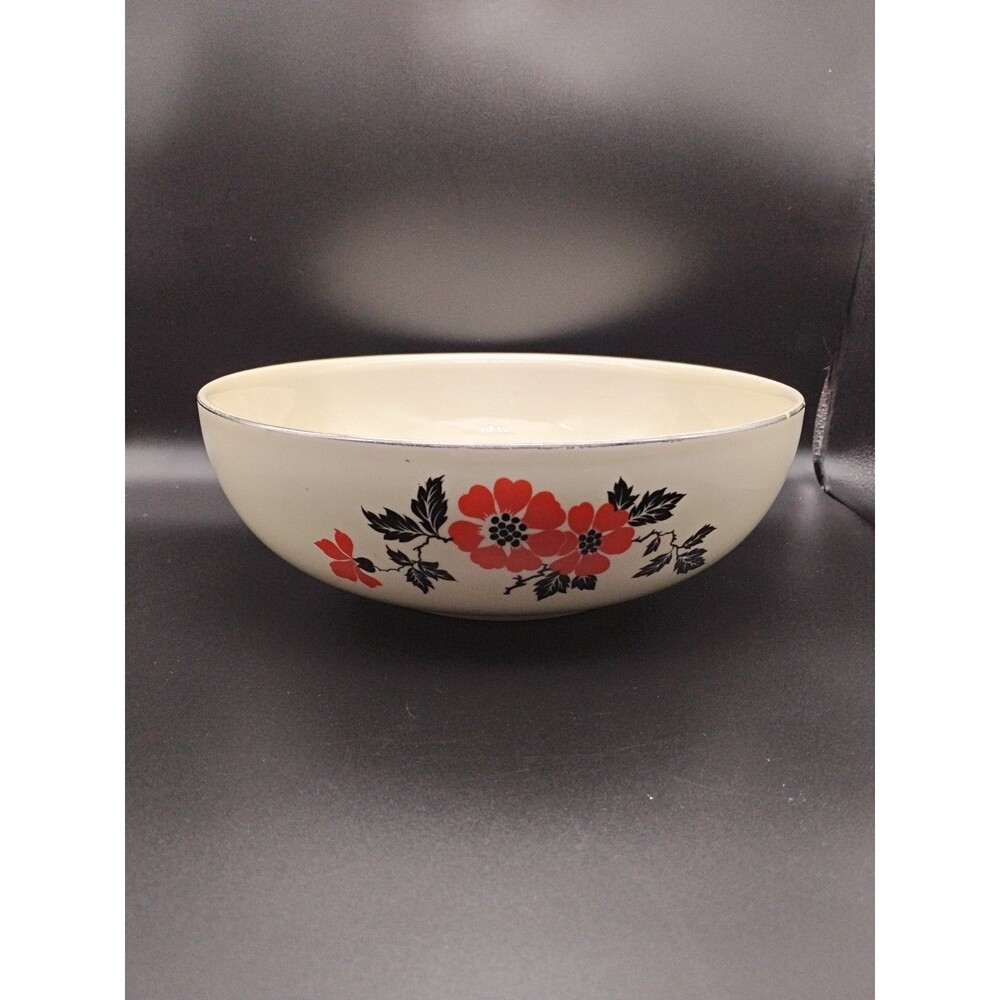 VTG Hall's Superior Kitchenware Red Poppy Uranium Glazed Large 9"  Serving Bowl